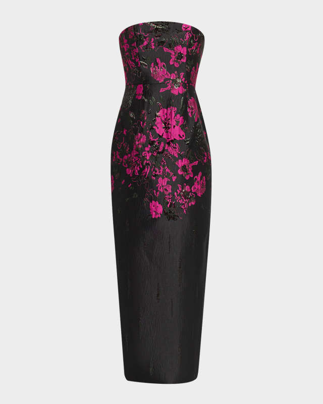 Orion Strapless Floral Jacquard Midi Dress